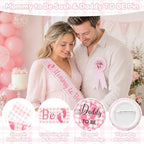 222Pcs Pink Gingham Baby Shower Decorations for Girl - Image 5