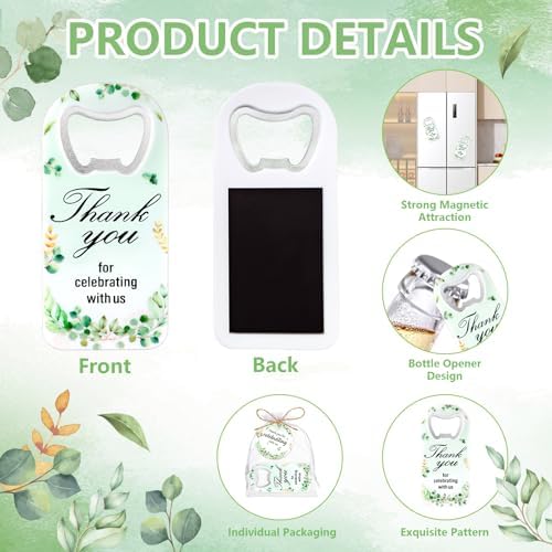 50Pcs Leaf Baby Shower Bottle Opener Favors for Guests Cute Magnetic Handheld Bottle Openers with Organza Bags and Thank You Cards, for Gender Reveal Theme Party Decorations Rerurn Gift Souvenirs - Image 3