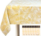 Gold Leaves 6 pcs Disposable Tablecloth – Premium Elegant Plastic Rectangle Table Covers for Birthday Retirement Shower Anniversary Party Wedding – White and Gold – 54 x 108 in by Unknown