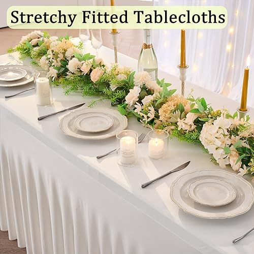 2 Pack Spandex Ivory Table Clothes for 6 Foot Rectangle Tables, 6FT Stretchy Tablecloths Fitted Table Cover Desk Skirt for Parties Weddings Birthday Banquet Baby Shower - Image 2