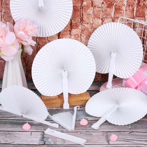 MCEAST 100 Pack White Folding Handheld Paper Fans, Wedding Favor Fans - Image 5