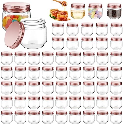 Tanlade 60 Pcs 3 oz Clear Plastic Mini Mason Jars with Lids, Rose Gold by Tanlade