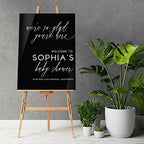 Andaz Press 16"x20" Black Acrylic Personalized Baby Shower Welcome Sign, Gender Neutral Modern Script Large Custom Sign for Easel Stand, Baby Shower Decorations - Image 2