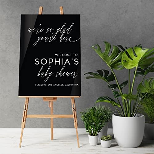 Andaz Press 16"x20" Black Acrylic Personalized Baby Shower Welcome Sign, Gender Neutral Modern Script Large Custom Sign for Easel Stand, Baby Shower Decorations - Image 2