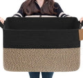 Goodpick 75L Extra Large Woven Blanket Basket, Rectangle, Black & Jute by Goodpick