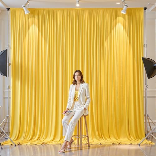 8 Panels Yellow Backdrop Curtains - Wrinkle Free Fabric Backdrop Curtain for Photoshoot, 10FT Wedding Party Photo Backdrop Drapes for Birthday Baby Shower Photography Stage Background Decorations - Image 4