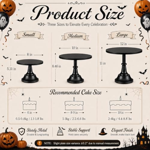 HBlife 3 PCS Black Cake Stand Set (8"/10"/12" Cake Plate), Metal - Image 2