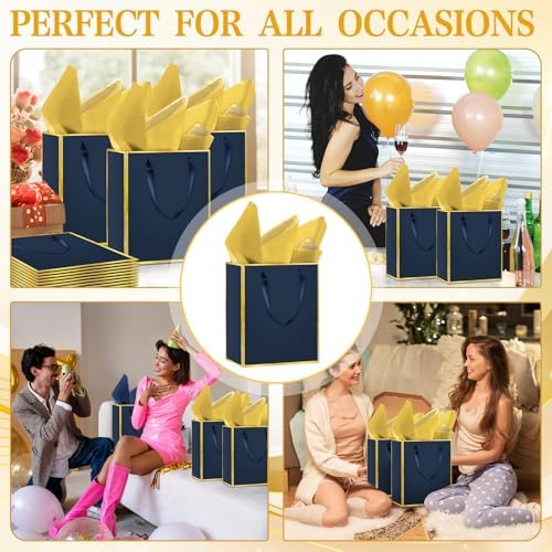 Epoesch 24 Pack Gift Bags with Handles & 24 Tissue Papers – 8x5x10 Inches - Image 3