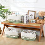 2 Pack Storage Basket, Heavy Tassel Woven Baskets for Storage, Boho Cotton Rope Storage Bin, Cube Organizer Bins, Baby Laundry Basket for Clothes, Toys, Diapers, Pets（White & Green） - Image 5