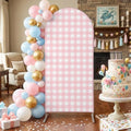 Pink Buffalo Arch Backdrop Cover 6.6 FT, Gingham Striped Pink Plaid Wedding Arch Cover Stretchy Romantic Rustic Backdrop Stands Covers for Birthday Bridal Party Celebration Ceremony Banquet Decor by Unknown