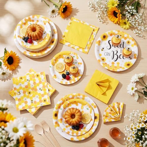 Funnymoom 200 Pcs Honey Bee Party Decoration Plates and Napkins Serve 50 - Image 6