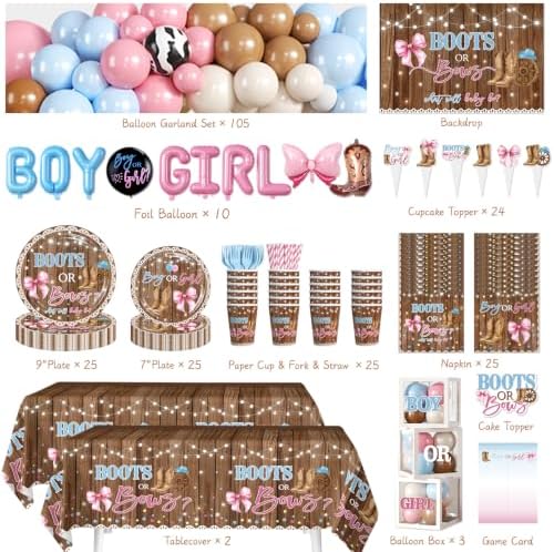 Cocomigo Boots or Bows Gender Reveal Decorations,Serves for 25 - Image 2