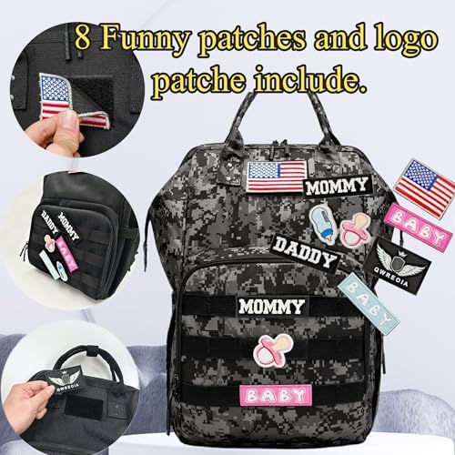 Diaper Bag Backpack for Dad and Mom with USB Charging Port Stroller Straps and Insulated Pocket,army military Travel Nappy Backpack for Daddy/Mommy (DADDY and MOMMY patches) - Image 3