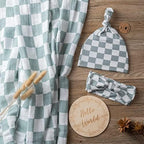 Miaoberry 100% Organic Muslin Swaddle Set| Sage Green Checkered - Image 5