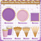 Mimorou 338 Pcs Purple Plates Napkins Cups Flatware Set - Image 3