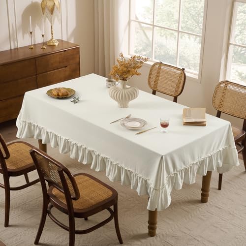 Romanstile Ruffled Rectangle Tablecloth, White, 60 x 120 Inch - Image 6