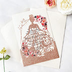 5.12 x7.28 inch 20PCS Rose Gold Glitter Quinceanera Invitations Kit Laser Cut Hollow Girl Princess Pocket with Envelopes Invitations for Quinceanera Bridal Shower Invite - Image 4