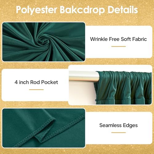 10x10ft Dark Green Curtains Backdrop for Wedding Parties Wrinkle Free Green Curtains Photo Backdrop Drapes for Photography Birthday Baby Shower Soft Fabric Party Backgournd for Photoshoot - Image 2
