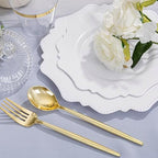 COLOSUS 350PCS Fancy White Plastic Plates With Gold Plastic Cutlery Set. - Image 4