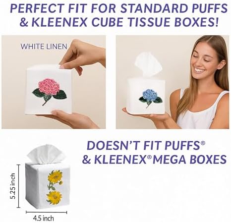 Jacaranda Living Square Tissue Box Cover, Linen/Cotton Fabric Tissue Holder, Decorative Cloth Tissue Cube Cover Animal Designs, Lamb & Wreath - Image 2