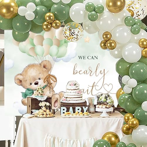 InMemory Bear Baby Shower Backdrop Sage Green Neutral Banner for Boy Girl - Image 3