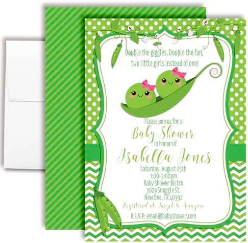 Amanda Creation Custom Invites Pea Pod Twin Girl Baby Shower Invitation 20 5x7 Custom Personalized Twin Girl Baby Shower Invites With Envelopes by AmandaCreation