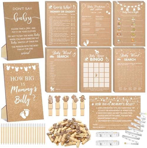 Funnymoom 426 Piece Kraft Baby Shower Games Set 8 Games for 50 Guests by Funnymoom