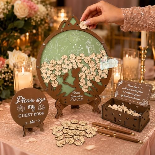 Quinceanera Guest Book Alternative, Sage Green Gold Drop Box Frame Sweet 15 - Image 5