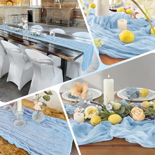 14 Pack Baby Blue Cheesecloth Table Runner 17x108 Inch Semi Sheer Boho Gauze Cheese Cloth Fabric Table Runners, for Wedding Party Baby Shower Birthday Home Decor Garden Farmhouse - Image 5