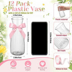 LemonRoad 12 Pcs Vintage Plastic Vases for Centerpieces Small Clear Flower Vase with Pink Ribbon for Farmhouse Wedding Housewarming Pink Birthday Party Favors Rustic Home Tabletop Decoration - Image 2