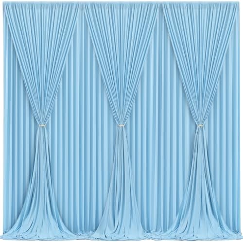 Blue Backdrop Curtains 6 Panels - Wrinkle-Free Light Blue Curtains Polyester Photography Drapes Photo Background for Baby Shower Birthday Party Decorations- 24 X10FT (Blue) - Image 2