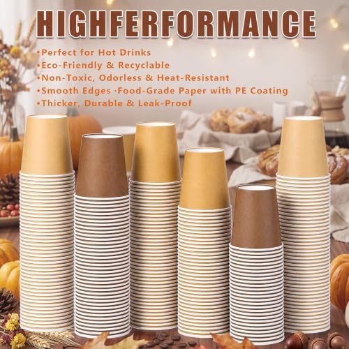 300 Pack 8 oz Gradient Brown Disposable Paper Cups for Thanksgiving Party - Image 5