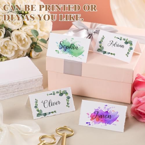 Motiskyy 100 Pcs Handmade Deckle Edge Tent Name Cards Folded to 3.5 x 2 Inch 300 Gsm Tented Blank Place Card for Wedding Place Cards Dinner Table Settings Tag Visiting Business Party Supplies - Image 3