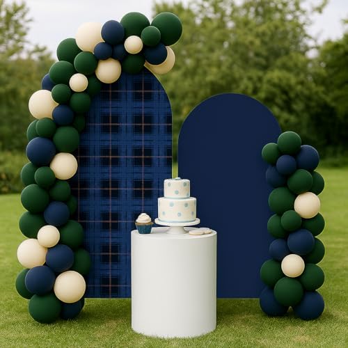 Set of 2 Tartan Plaid Arch Backdrop Cover Tartan Tiles Spandex Stretchy Arch Cover for Bear Birthday Party Boys Baby Shower Banquet Decoration (6FT 7.2FT,Blue) - Image 4