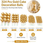 324 Pcs Balls Cake Toppers, Gold Cake Balls Decorations - Image 2