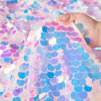 QueenDream Mermaid Tablecloth Pink Payette Sequin Tablecloth for Birthday Ocean Themed Party Princess Girl Baby Shower Decorations 51x35 Inch by QueenDream