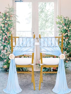 Fanqisi Birthday Party Chair Sashes Decorations: 16 Pieces Light Blue Sheer Chair Sashes - 8ft Long Chairs Ribbons for Baby Shower Dinner - Image 5