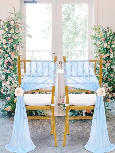 Fanqisi Birthday Party Chair Sashes Decorations: 16 Pieces Light Blue Sheer Chair Sashes - 8ft Long Chairs Ribbons for Baby Shower Dinner - Image 5