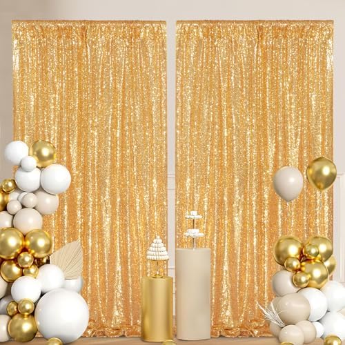 Gold Sequin Backdrop Curtain 2 Pcs 5FTx10FT Panels Stage Background for Wedding Party Drapes Decorations - Image 6