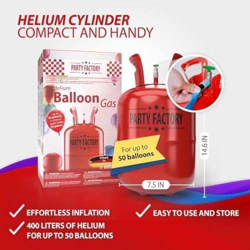 Party Factory Disposable Helium Tank for Balloons – Fills Up to 50 Standard 9-Inch Latex Balloons – Portable Balloon Helium Tank for Parties, Birthdays & Celebrations - Image 3