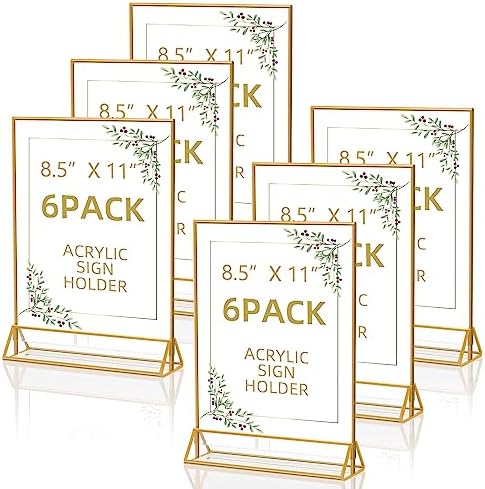 PPH-Sisy Acrylic Sign Holder 8.5x11 Gold Picture Frames Clear Tabletop Display Stand Menu Holder for Flyer, Wedding Table Number, Restaurant, Office, Retail Store & Party, 6 Pack by PPH-SisyPurchaseNow