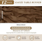 YMHPRIDE 12 Pack Cheesecloth Table Runner 35x120in Brown Table Runner - Image 2