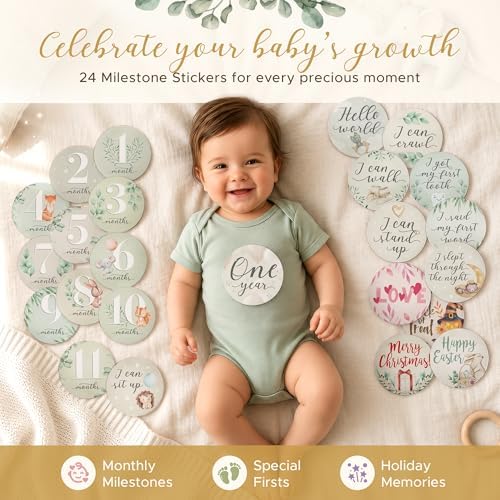 Baby Memory Book & Newborn Keepsake Journal First Year Memory Book for Boy or Girl Gender Neutral Milestone Book with 24 Stickers Perfect First Mothers Day Gift - Image 5