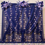 20x10ft Navy Blue Tulle Backdrop Curtains with Lights String for Parties,Wrinkle Free Sheer Curtain with Lights Wedding Photo Backdop Drapes for Baby Shower Birthday Party Photography Home Decorations by PartyTalk