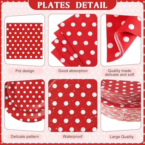 Funnymoom 452 Pcs Red Polka Dot Baby Shower Party Supplies for 50 Guests - Image 2