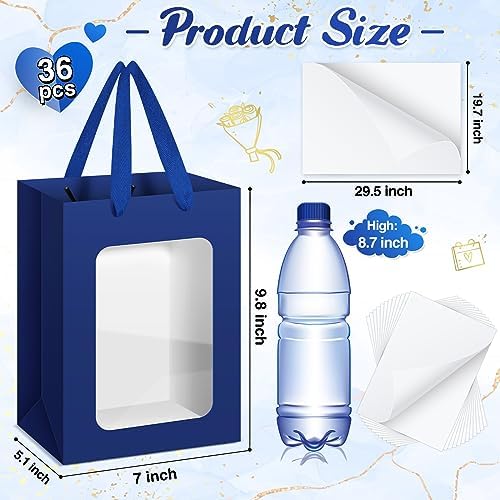 Zhanmai 36 Pcs Kraft Paper Gift Bags with Clear Window Handles, Blue - Image 2