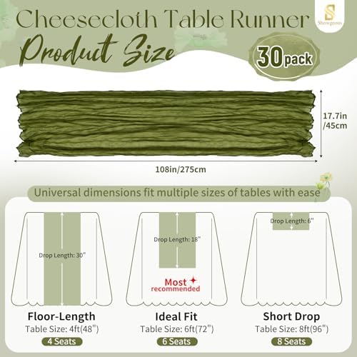 30 Pack Olive Green Cheesecloth Table Runner 17x108 Inches Boho Home Decor - Image 2