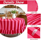 JarThenaAMCS Ruffle Tablecloth Boho Pink Red Striped Table Cloth Round Decorative Table Cover for Home Kitchen Baby Shower Party Wedding Decor, 70 Inch - Image 3