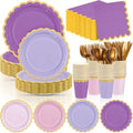 Mimorou 338 Pcs Purple Plates Napkins Cups Flatware Set by Mimorou