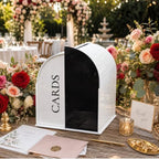 White Arched Wedding Card Box with Black Standee & Erasable Pen for Party - Image 5